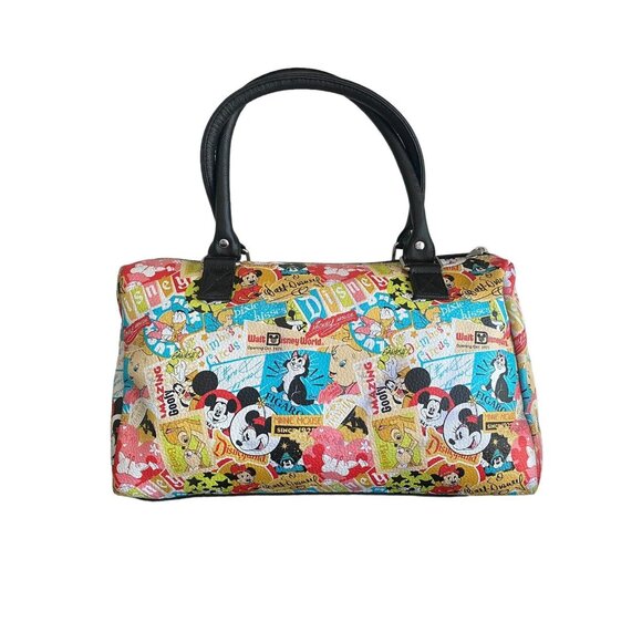 Disney Parks all Over Print Handbag Mickey Minnie Goofy Donald 2 Front Pockets - Picture 2 of 13